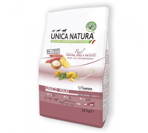 Gheda Unica Natura Unico Maxi Duck Rice and Potatoes - сухий корм для дорослих собак великих порід з качкою рисом та картоплею, 12кг