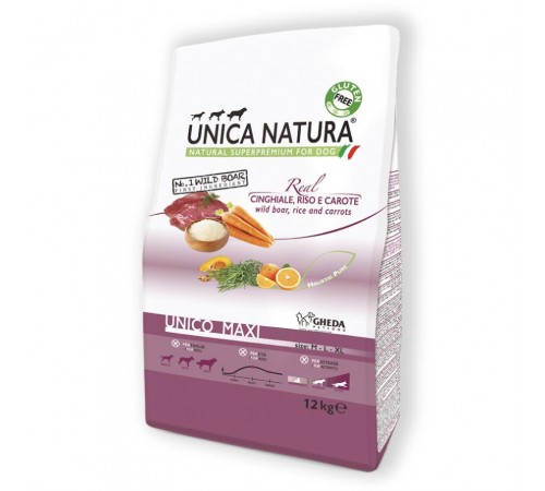 Gheda Unica Natura Unico Maxi Wild Boar Rice and Carrots - сухий корм для дорослих собак великих порід з диким кабаном рисом та морквою, 12кг