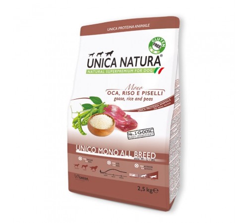 Gheda Unica Natura Unico Mono All breed Goose - сухий монопротеїновий корм для собак всіх порід на м'ясі гуся, 2,5кг