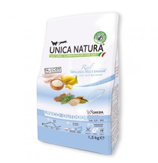 Gheda Unica Natura Unico Outdoor Cod Rice and Bananas - сухий корм для вуличних котів з тріскою рисом та бананами, 1,5кг