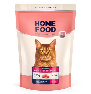 Home Food Healthy Skin&Shiny Coat - сухий корм з індичкою та лососем для здорової шкіри та блиску шерсті дорослих кішок, 1,6кг
