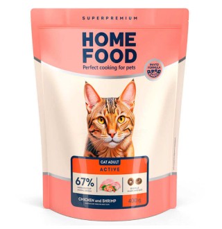 Home Food - сухий корм з урочкою і креветкою для дорослих активних котів, 400г