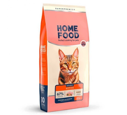 Home Food - сухий корм з урочкою і креветкою для дорослих активних котів, 10кг
