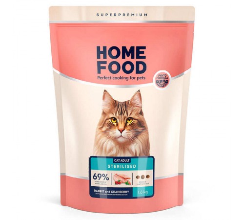 Home Food Sterilised - сухий корм з кроликом та журавлиною для стерилізованих кішок і кастрованих котів, 1,6кг