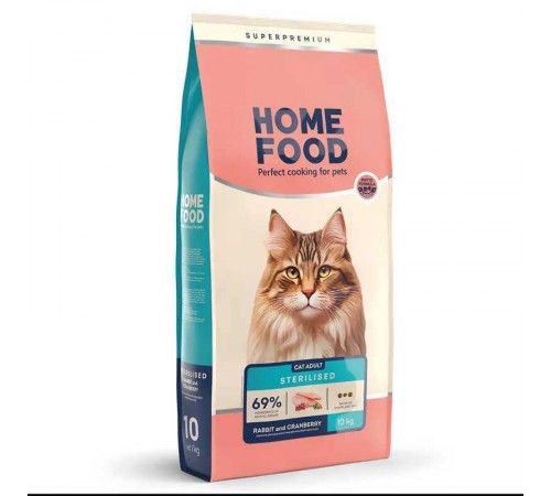 Home Food Sterilised - сухий корм з кроликом та журавлиною для стерилізованих кішок і кастрованих котів, 10кг