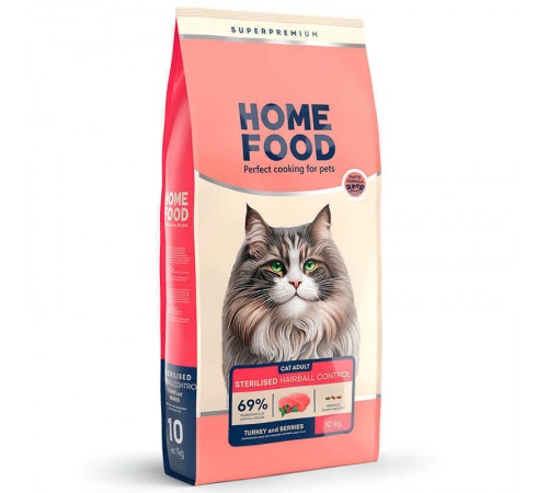Home Food Hairball Control for Sterilised - сухий корм з індичкою та ягодами для виведення шерсті зі шлунку стерилізованих дорослих котів, 10кг