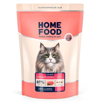 Home Food Hairball Control for Sterilised - сухий корм з індичкою та ягодами для виведення шерсті зі шлунку стерилізованих дорослих котів, 1,6кг