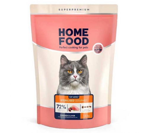 Home Food Adult for Sterilised Demanding Chicken & Liver - cухий корм з куркою та печінкою для стерилізованих вибагливих котів, 1,6кг