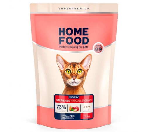 Home Food Grain Free Hypoallergenic - сухий беззерновой корм з качкою та грушею для дорослих котів схильних до алергії, 1,6кг