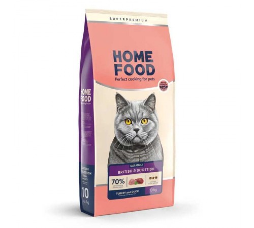 Home Food British and Scottish - сухий корм з індичкою та качкою для дорослих котів британської та шотландської породи, 10кг