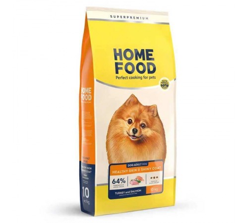 Home Food Healthy Skin and Shiny Coat Adult Mini - сухий корм з індичкою та лососем для здоров'я шкіри та блиску шерсті у собак дрібних порід, 10кг
