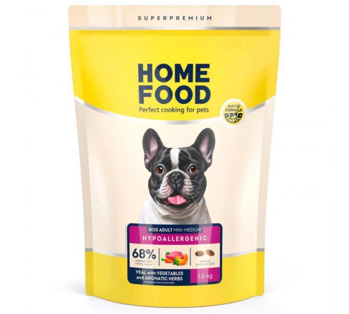 Home Food Hypoallergenic - сухий корм з телятиною, овочами і травами для дорослих собак дрібних і середніх порід, 1,6кг