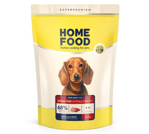 Home Food Adult Mini - сухий беззерновой гіпоалергенний корм з качкою та індичкою для собак малих порід, 1,6кг