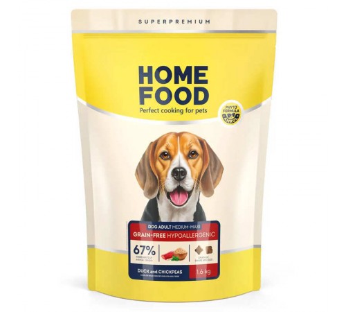 Home Food Adult Medium Maxi - сухий беззерновой гіпоалергенний корм з качкою та нутом для дорослих собак середніх й великих порід, 1,6кг