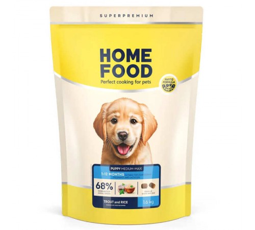 Home Food Hypoallergenic Puppy Medium/Maxi - гіпоалергенний сухий корм Форель з рисом для цуценят середніх та великих порід, 1,6кг