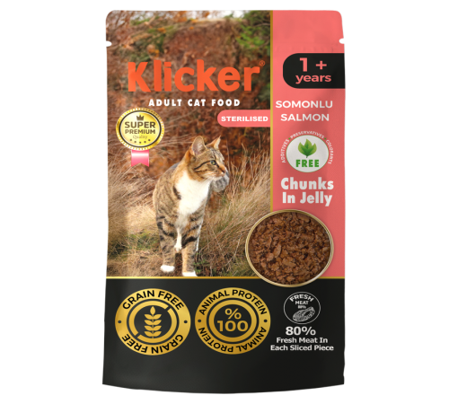 Klicker Cat Chunks in Jelly Salmon - консервований корм шматочки лосося в желе для котів, 85г