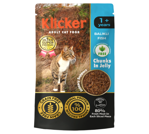 Klicker Cat Chunks in Jelly Fish - консервований корм шматочки риби в желе для котів, 85г