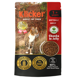 Klicker Cat Chunks in Jelly Beef - консервований корм шматочки яловичини в желе для котів, 85г