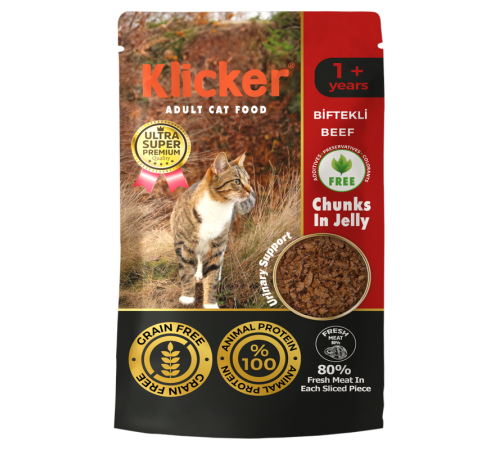 Klicker Cat Chunks in Jelly Beef - консервований корм шматочки яловичини в желе для котів, 85г