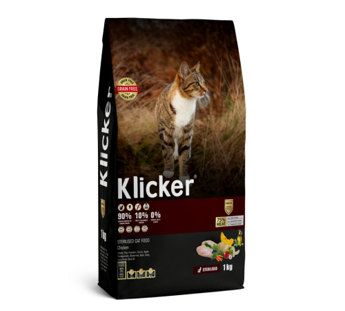 Klicker Cat Adult Sterilized with Chicken - сухий беззерновий холістик корм для стерилізованих котів з куркою, 1кг
