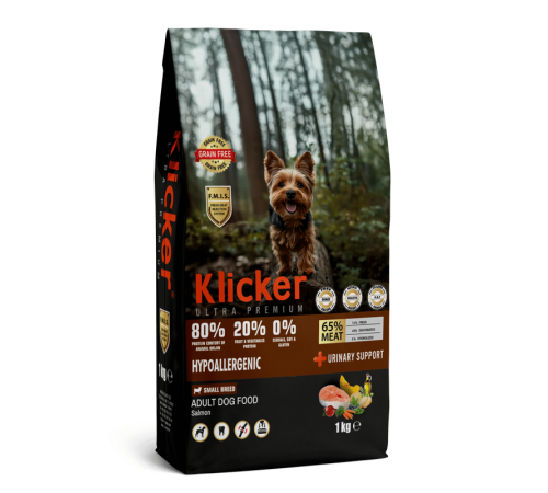 Klicker Dog Adult Small Hypoallergenic with Salmon - сухий беззерновий гіпоалергенний холістик корм для дорослих малих порід собак з лососем, 1кг