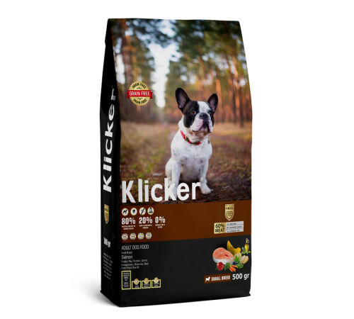 Klicker Dog Adult Small with Salmon- сухий беззерновий холістик корм для дорослих дрібних порід собак з лососем, 500г