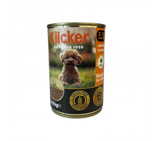 Klicker Dog Puppy with Turkey - вологий корм для цуценят шматочки індички в желе, 400г