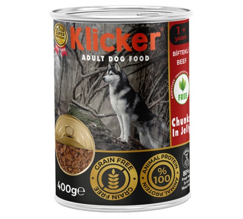 Klicker Dog Adult with Beef - вологий корм для дорослих собак шматочки яловичини в желе, 400г