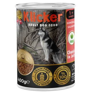Klicker Dog Adult with Salmon - вологий корм для дорослих собак шматочки лосося в желе, 400г