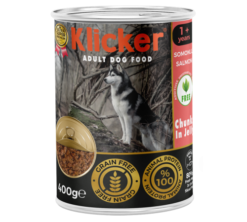 Klicker Dog Adult with Salmon - вологий корм для дорослих собак шматочки лосося в желе, 400г