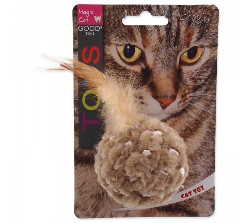 Magic Cat Chenille ball with feathers and catnip mix colour - іграшка для котів шенилова кулька з пір'ям та котячою м'ятою, 14см
