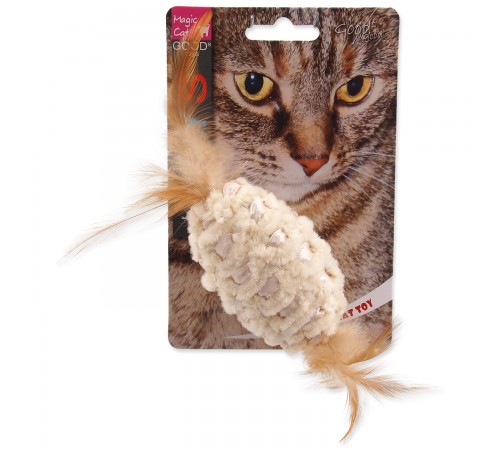 Magic Cat Chenille ball with feathers and catnip mix colour - іграшка для котів овал з пір'ям та м'ятою, 20см
