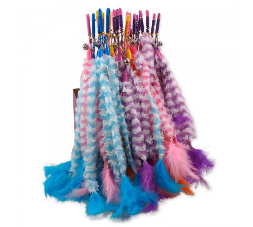 Magic Cat - іграшка вудка для котів, бавовняні хвостики з пір'ячком і дзвіночком, 45см