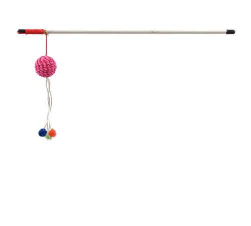 Magic Cat - іграшка вудка для котів, плюшевий м'ячик з помпонами, 45см