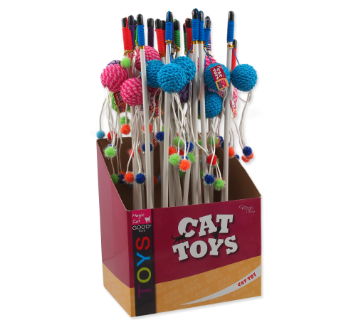 Magic Cat - іграшка вудка для котів, плюшевий м'ячик з помпонами, 45см