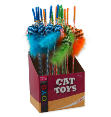 Magic Cat - іграшка вудка для котів, бавовняна кулька з пір'ячком, 45см