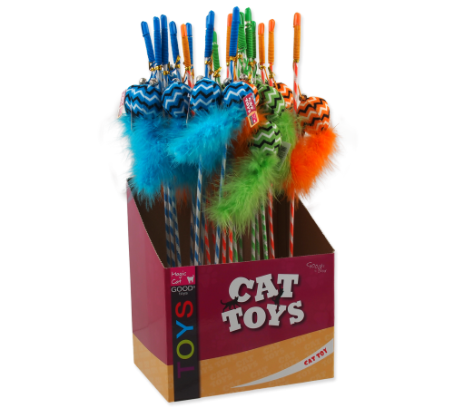 Magic Cat - іграшка вудка для котів, бавовняна кулька з пір'ячком, 45см