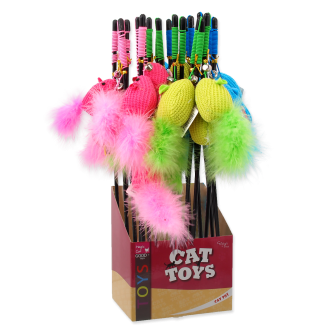 Magic Cat - іграшка вудка для котів, бавовняна мишка з пір'ячком і котячою м'ятою, 45см