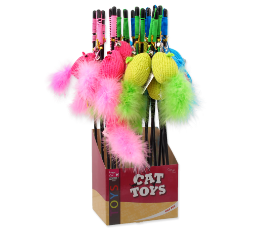 Magic Cat - іграшка вудка для котів, бавовняна мишка з пір'ячком і котячою м'ятою, 45см