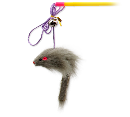 Magic Cat - іграшка вудка для котів, хутряна мишка з дзвоником, 49см