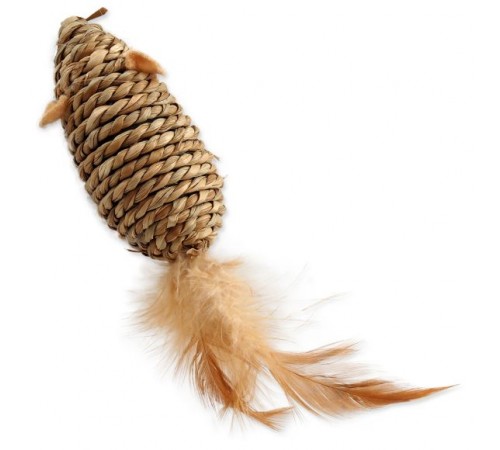 Magic Cat Sea Grass mouse with feathers - іграшка для котів мишка з морської трави та пір'ям 18см