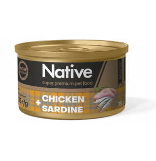 Native Chicken with Sardine Adult Cat - натуральний консервований корм з куркою і сардиною для котів, 75г