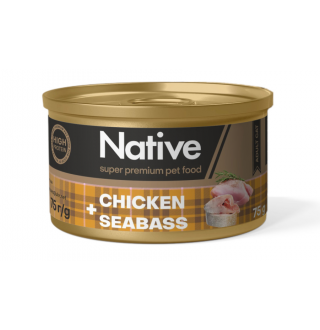 Native Chicken with Seabass Adult Cat - натуральний консервований корм з куркою і морським окунем для котів, 75г