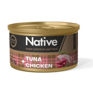 Native Tuna with Chicken Adult Cat - натуральний консервований корм з тунцем і куркою для котів, 75г