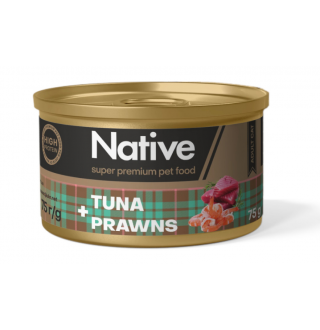 Native Tuna with Prawns Adult Cat - натуральний консервований корм з тунцем і креветками для котів, 75г
