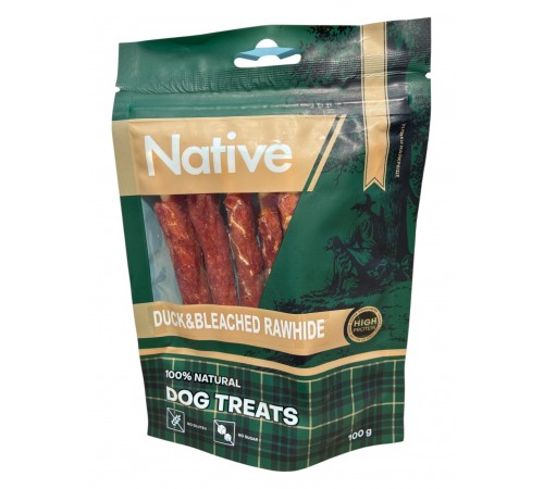 Native Duck Bleached Rawhide - ласощі для собак, жувальні палички з качкою, 100г