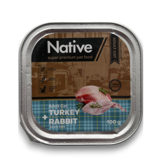 Native Adult Cat with Turkey Rabbit - повнораціонний вологий корм у вигляді шматочків в желе з індичкою і кроликом для дорослих котів, 100г