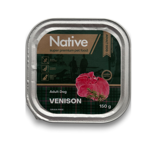 Native Adult Dog with Venison - повнораціонний вологий корм у вигляді шматочків в желе з олениною для дорослих собак, 150г