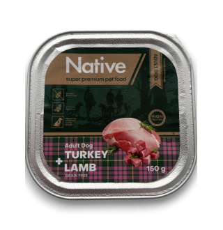 Native Adult Dog with Turkey Lamb - повнораціонний вологий корм у вигляді шматочків в желе з індичкою та ягням для дорослих собак, 150г