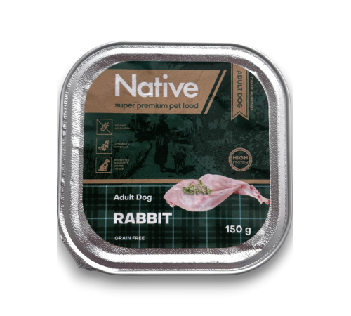 Native Adult Dog with Rabbit - повнораціонний вологий корм у вигляді шматочків в желе з кроликом для дорослих собак, 150г